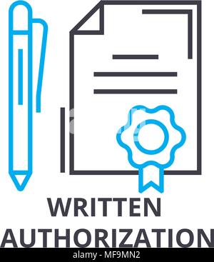 written authorization thin line icon, sign, symbol, illustation, linear concept, vector  Stock Vector