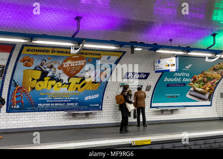 Pigalle Metro station on the Paris Mero system , which serves lines 2 and 12 of the Paris Metro ,Pigalle, Paris, France Stock Photo