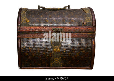 antique dusty decorative curly chest (casket) isolated on white background Stock Photo