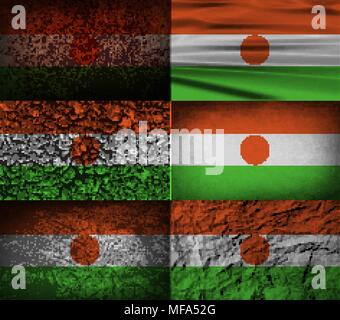 Flag of Niger with old texture. Vector illustration Stock Vector