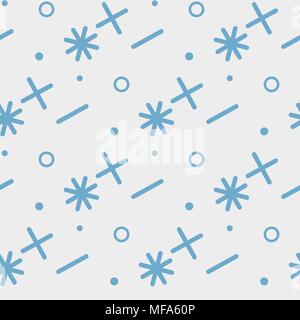 Blue math symbol pattern. Mathematic geometric seamless . Abstract background from plus, multiplication signs. eps Stock Vector