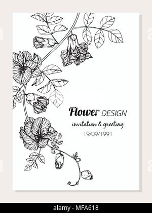 Blue Drawing Line Drawing Flower Theme Wedding Invitation | PSD Free  Download - Pikbest