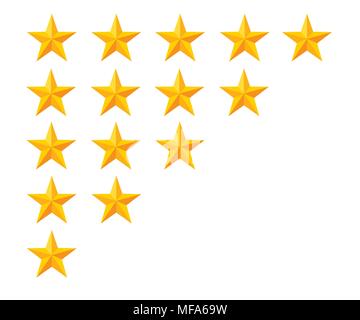 Golden star rating icon. Isolated badge set. Quality, feedback, experience, level concepts. Vector illustration isolated on white background. Web site Stock Vector