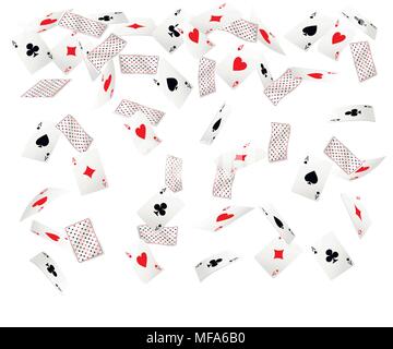 Set of ace playing cards. Falling playing cards. Back side design. Vector illustration isolated on white background. Web site page and mobile app desi Stock Vector