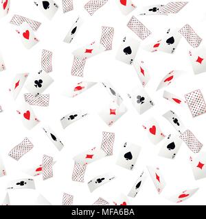 Seamless pattern of ace playing cards. Falling playing cards. Back side design. Vector illustration on white background. Web site page and mobile app  Stock Vector