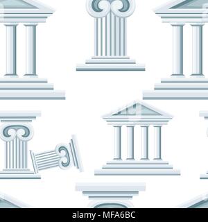Seamless pattern of greek temple and column. Bank icon. Flat style design. Vector illustration isolated on white background. Web site page and mobile  Stock Vector