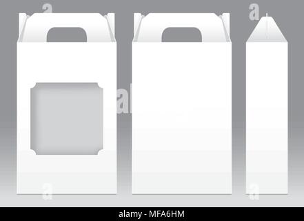 Tall Box White window shape cut out Packaging Template blank. Empty Box white Template for design product package gift box, White Box packaging paper  Stock Vector