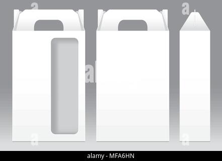 Tall Box White window shape cut out Packaging Template blank. Empty Box white Template for design product package gift box, White Box packaging paper  Stock Vector