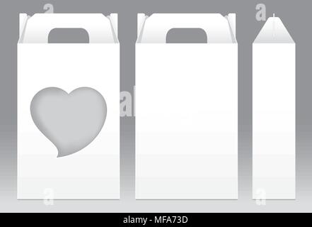 Tall Box White window heart-shaped cut out Packaging Template blank. Empty Box white Template for design product package gift box, White Box packaging Stock Vector