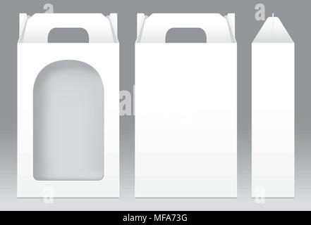 Tall Box White window shape cut out Packaging Template blank. Empty Box white Template for design product package gift box, White Box packaging paper  Stock Vector