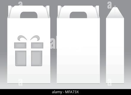 Tall Box White window shape cut out Packaging Template blank. Empty Box white Template for design product package gift box, White Box packaging paper  Stock Vector