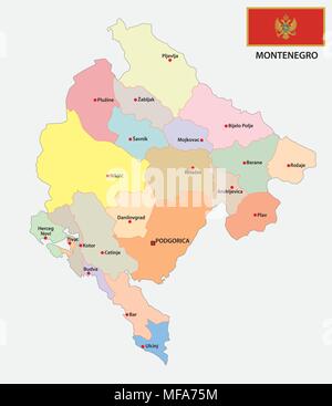 montenegro administrative and political vector map with flag Stock Vector