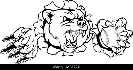 Bear Holding Baseball Ball Breaking Background Stock Vector