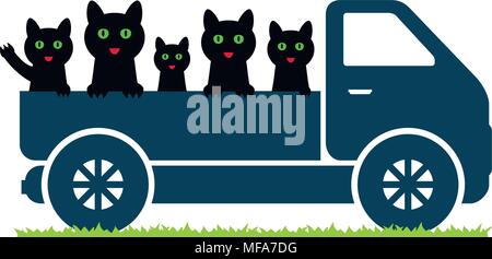 Black cats ride in a truck. Vector illustration. Stock Vector