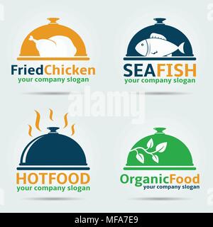 Fried chicken, Sea fish, Organic food and Hot food vector logo design templates. Stock Vector
