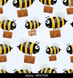 Bees with briefcases. Vector seamless pattern background. Stock Vector
