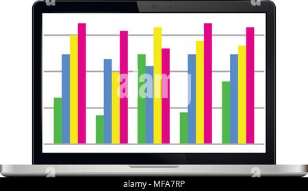 Laptop computer with graph on the screen. Online business analytics concept. Vector illustration.