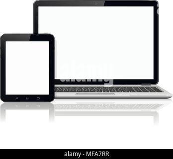 Laptop and tablet mockup isolated on a white background Stock Vector