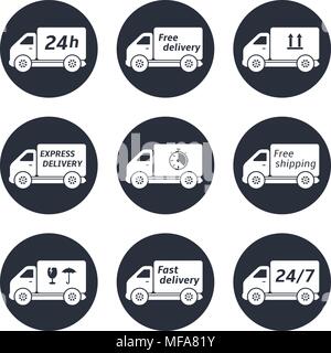 Delivery trucks icons set. Vector illustration Stock Vector