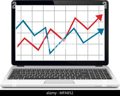 Modern laptop with graph on screen. Finance statistics report, statistic analysis. Vector EPS10.