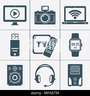 Modern digital devices and electronic gadgets icons. Vector illustration. Stock Vector