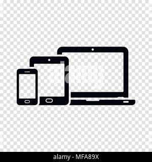Responsive design laptop, tablet and smartphone screen icon on transparent background. Vector illustration. Stock Vector