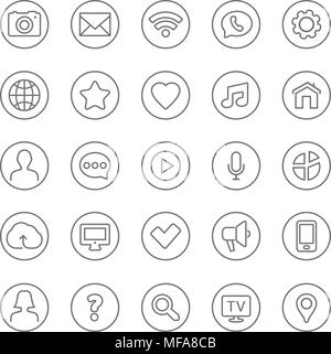 Thin lines web icons set - Contact and communication. Vector illustration. Stock Vector