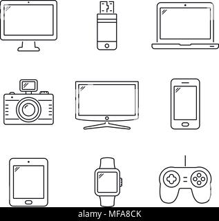 Modern digital devices and electronic gadgets icons. Vector illustration. Stock Vector