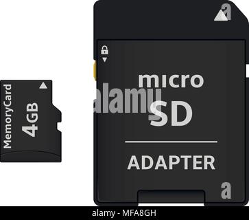 Micro SD card and adapter. Isolated on white background. Vector illustration. Stock Vector