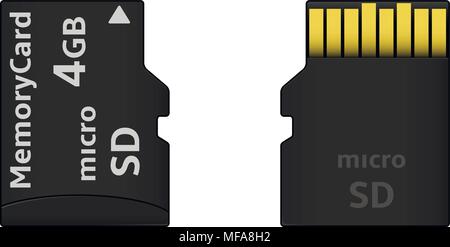 Micro SD memory card from both sides. Vector illustration. Stock Vector