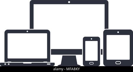 Device icons - desktop computer, laptop, smartphone and tablet. Vector illustration Stock Vector