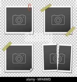 Retro photo frames with shadows on transparent background. Vector illustration. Stock Vector
