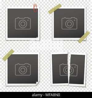 Various vintage photo frames on transparent background. Vector illustration. Stock Vector