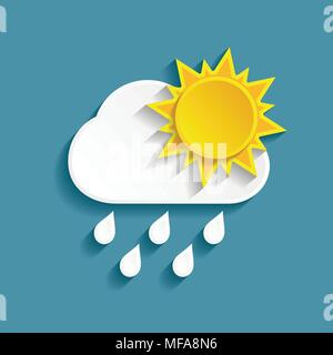Vector abstract background- white paper rainy cloud and sun Stock Vector