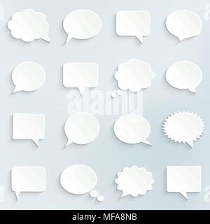 Abstract vector white speech bubbles set, paper art style Stock Vector