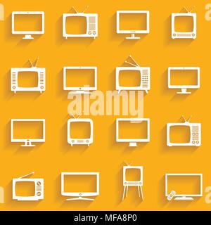 Modern and Retro TV icons set. Flat design with long shadow. Vector illustration. Stock Vector