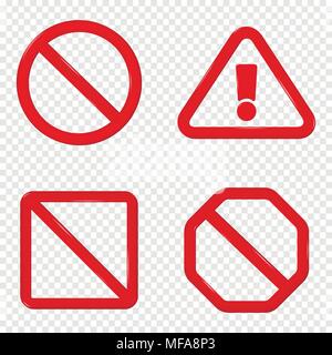 No Sign Set. Isolated on transparent background. Vector illustration. Stock Vector