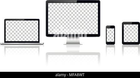Modern digital devices with transparent screen isolated on white background. Vector illustration. Stock Vector