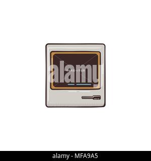 Old PC flat icon design. Cute retro colors. Classic computer isolated on white background. Stock vector illustration Stock Vector