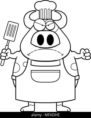 A cartoon illustration of a cow chef looking angry. Stock Vector