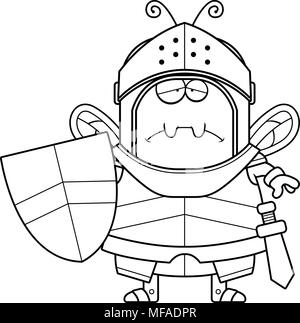 A cartoon illustration of a bee knight looking sad. Stock Vector