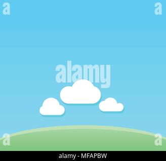 Vector Cartoon Background of clear day with copy space - Backdrop with blue sky under green field. Stock Vector