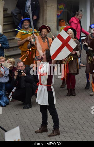 People of Chester watch a retelling of the St George's story on St George's day Stock Photo