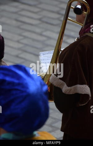 People of Chester watch a retelling of the St George's story on St George's day Stock Photo