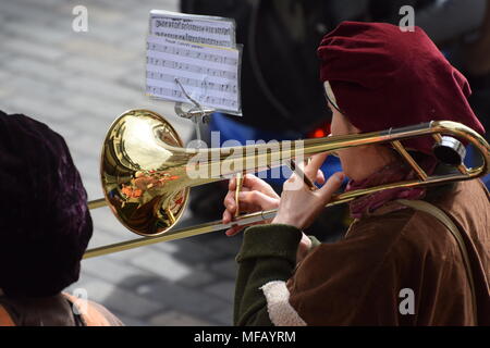 People of Chester watch a retelling of the St George's story on St George's day Stock Photo