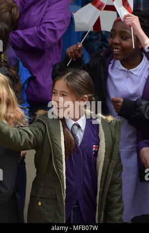 People of Chester watch a retelling of the St George's story on St George's day Stock Photo