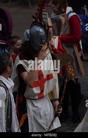 People of Chester watch a retelling of the St George's story on St George's day Stock Photo