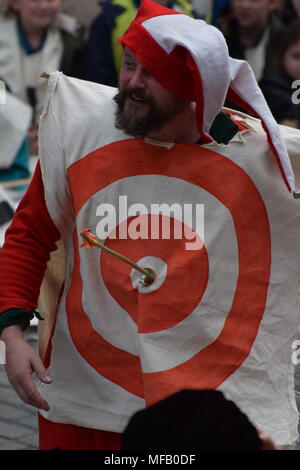 People of Chester watch a retelling of the St George's story on St George's day Stock Photo