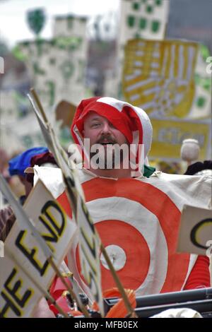 People of Chester watch a retelling of the St George's story on St George's day Stock Photo