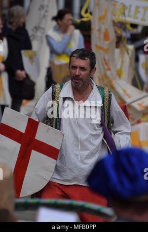 People of Chester watch a retelling of the St George's story on St George's day Stock Photo